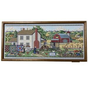 Stoltz Farm Needlepoint Amish Chickens Poultry Eggs Buggy Rooster House 1987 25”